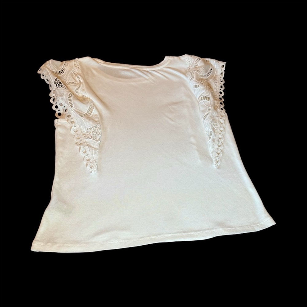 Catherine Malandrino White Flutter Lace Sleeve Blouse, size M - Picture 3 of 7